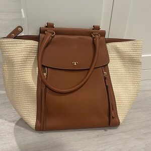 Brown and Cream Tory Burch Tote Bag